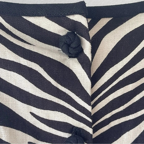 J.Crew ZEBRA LINEN shift DRESS boat neck accent button sleeveless black white 0 - Picture 6 of 9